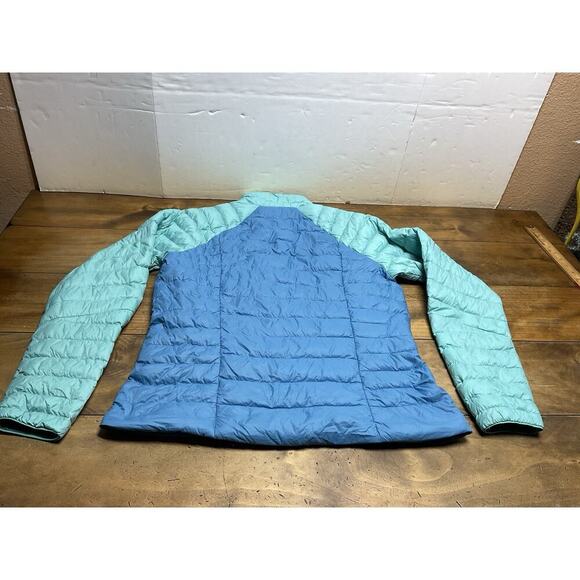 PATAGONIA Women’s L Down Fill Puff Jacket Blue Two Toned Netplus Shells - Picture 13 of 13
